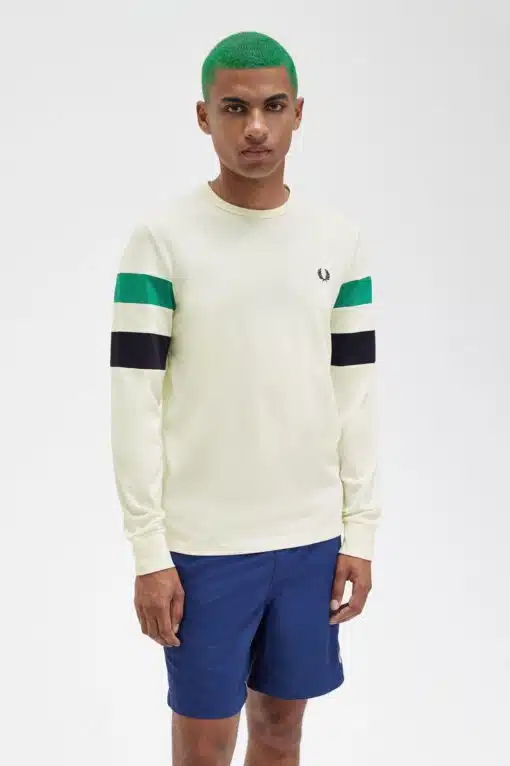 Fred Perry Panelled Long Sleeve T-shirt Ecru