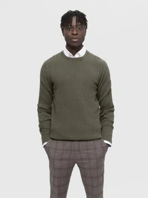 Selected Homme Berg Cable Crew Neck Knit Ivy Green
