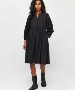 Knowledge Cotton Apparel Heavy Seersucker A-Shape Dress Black Jet