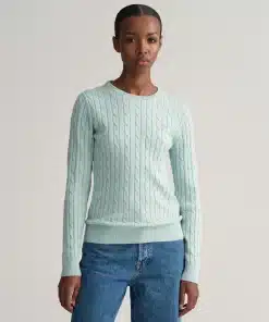 Gant Woman Stretch Cotton Cable Knit Dusty Turquoise