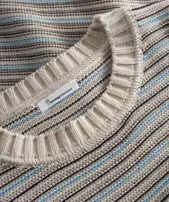 Knowledge Cotton Apparel Cotton Striped Knitted Crew Beige Stripe