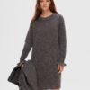 Selected Femme Sia Ras Frill Knit Dress Medium Grey Melange