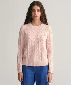 Gant Woman Lambswool Cable C-Neck Faded Pink