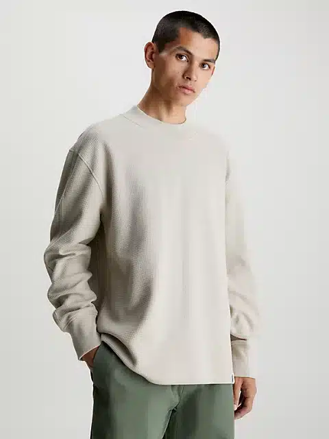 Calvin Klein Relaxed Long Sleeve Waffle T-Shirt Palza Taupe