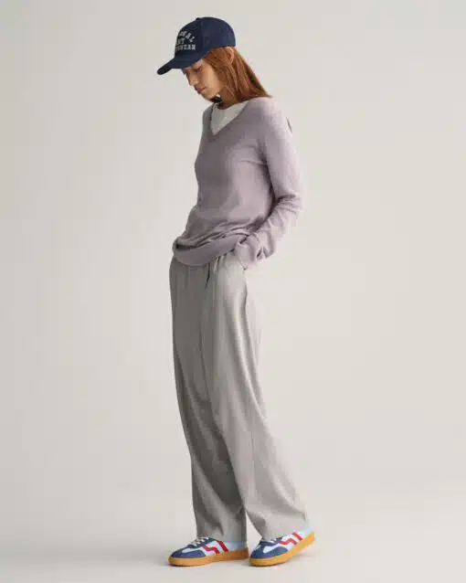 Gant Woman Fine Knit V-Neck Mid Grey
