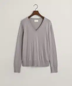 Gant Woman Fine Knit V-Neck Mid Grey