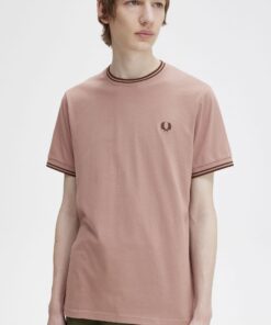Fred Perry Twin Tipped T-shirt Dark Pink / Whiskey Brown
