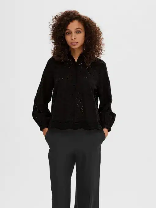 Selected Femme Tatiana Embroidery Shirt Black