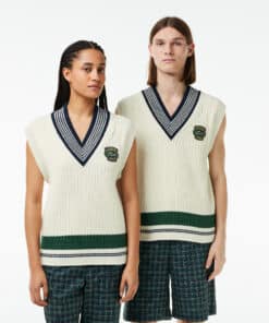 Lacoste Heavy Knit Badge Tennis Sweater White/Navy Blue/Green