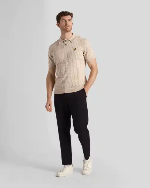 Lyle & Scott Cable Knitted Polo Shirt Dove