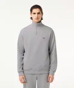 Lacoste Zippered Stand-Up Collar Sweatshirt Grey Chine