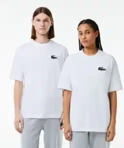 Lacoste Unisex Loose Fit Large Crocodile Heavy Cotton T-shirt White