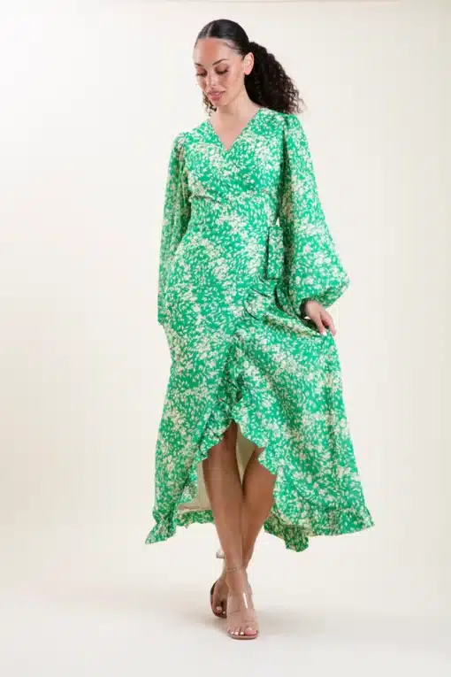 Dry Lake Kita Dress Green Flower Print