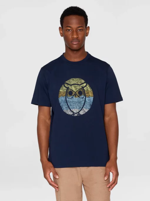 Knowledge Cotton Apparel Circled Owl Printed T-shirt Night Sky