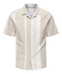 Only & Sons Caiden Life Stripe Linen Shirt Vintage Khaki