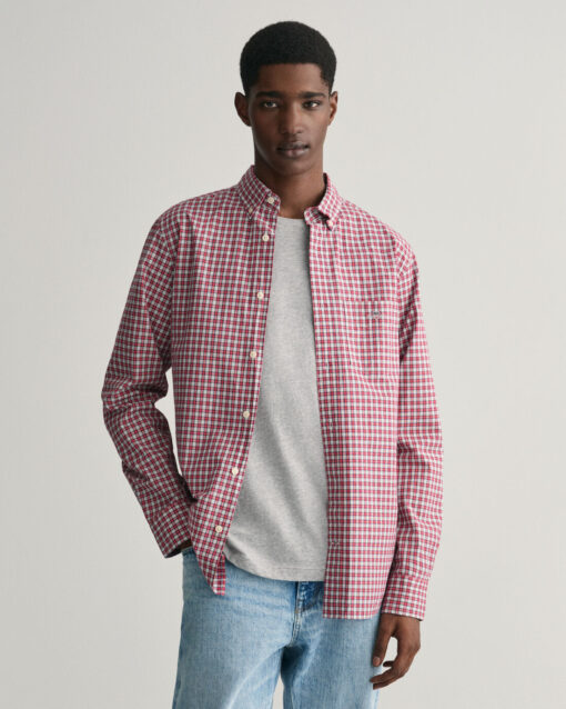 Gant Regular Fit Micro Checked Poplin Shirt Ruby Red