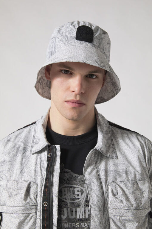 Parajumpers Wire Bucket Hat White Wireframe Print