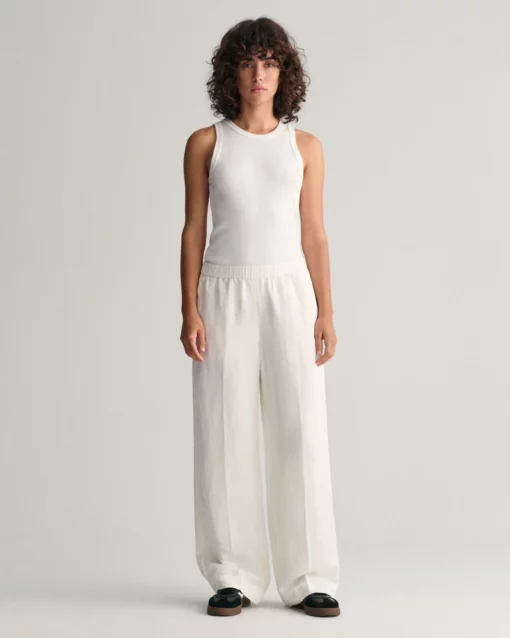 Gant Woman Linen Blend Pull On Pants Eggshell