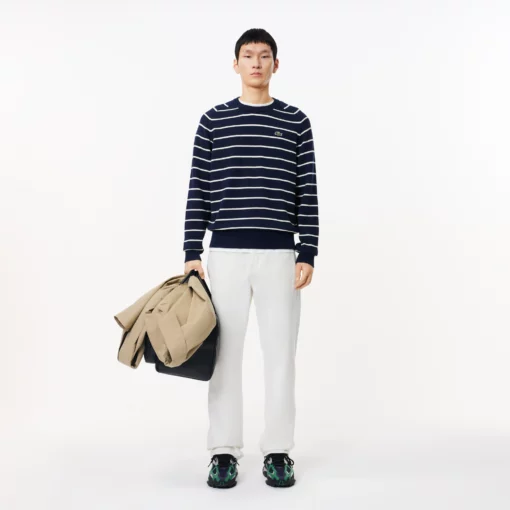 Lacoste Cotton Crew Neck Striped Sweater Navy Blue