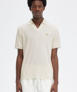 Fred Perry Open Collar Towelling Polo Shirt Ecru