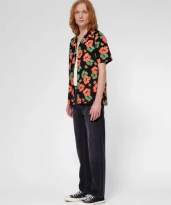Nudie Jeans Arvid Flower Hawaii Shirt Black