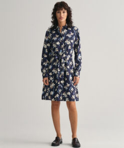 Gant Woman Slim Floral Print Shirt Dress Evening Blue