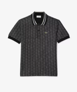 Lacoste Classic Fit Monogram Jaquard Polo Shirt Black/Dark Grey