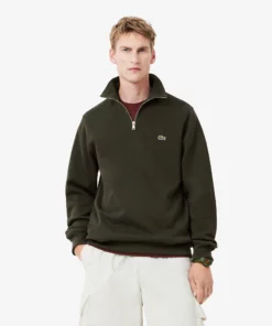 Lacoste Zip-Up High Neck Interlock Sweatshirt Dark Khaki Green