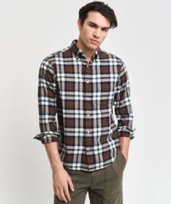 Gant Reg Flannel Plaid Shirt Cacao Brown