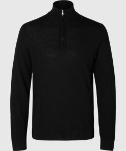 Selected Homme Tray Merino Half Zip Knit Black