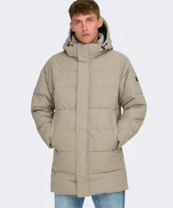 Only & Sons Carl Long Quilted Coat Desert Taupe