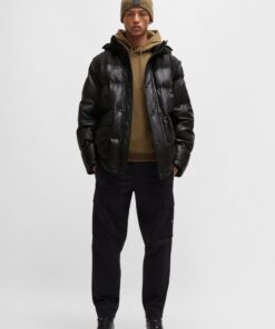 Boss Jolam Leather Puffer Jacket Black